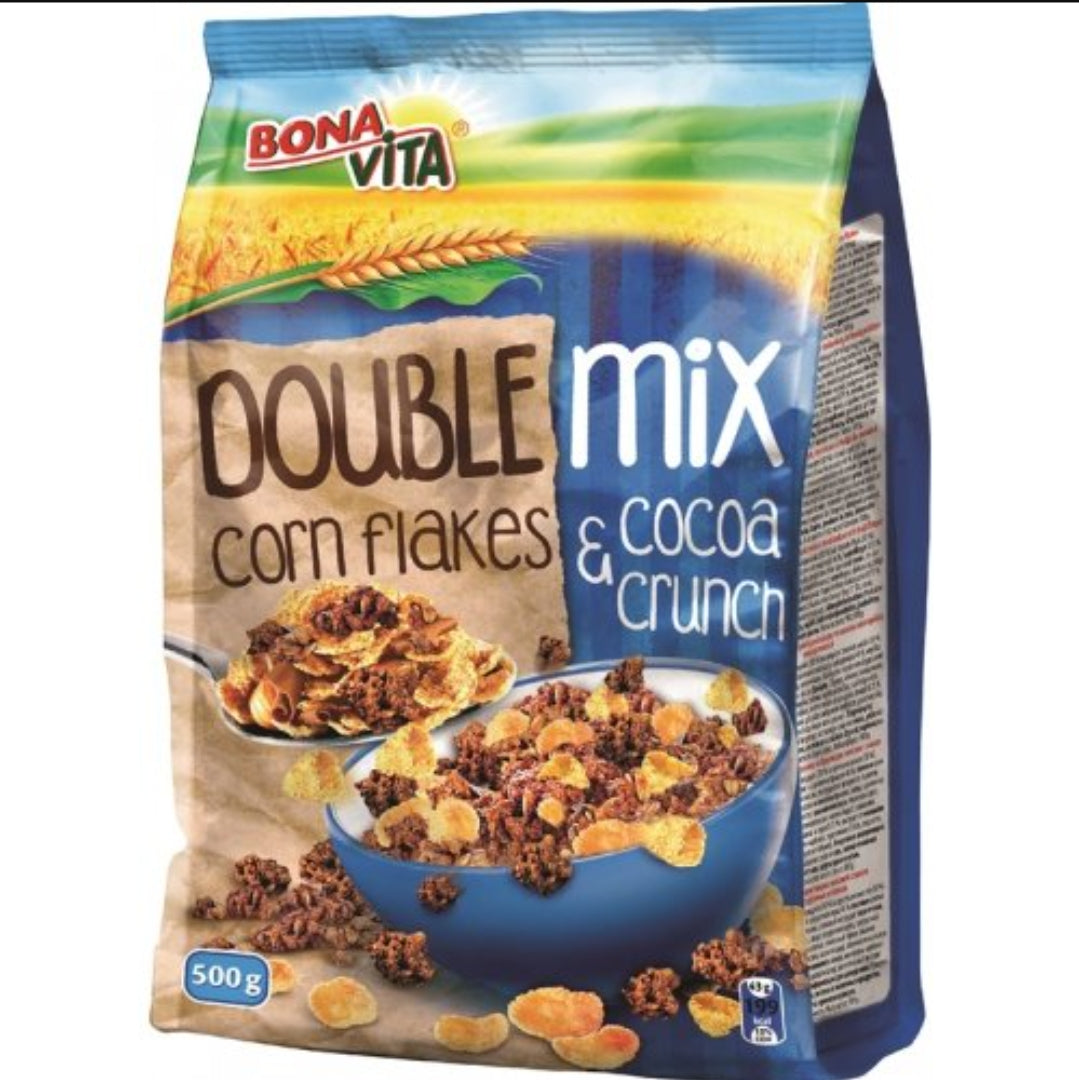 Bona Vita Double Mix Corn Flakes & Cocoa Crunch cereal.